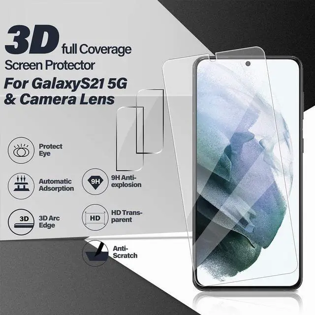 Alt view image 2 of 7 - Galaxy S21 Tempered Glass Screen Protector + Camera Lens Protector [ 2 + 2 Pack ][Case Friendly] [Anti-Scratch] [Ultrasonic Fingerprint Unlock] Clear HD Glass Protective Film for Samsung Galaxy S21