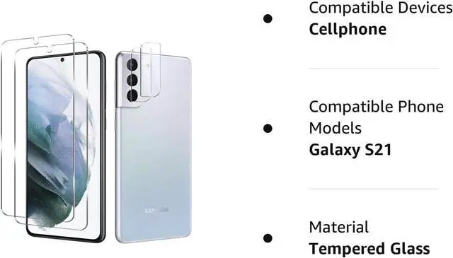 Alt view image 7 of 7 - Galaxy S21 Tempered Glass Screen Protector + Camera Lens Protector [ 2 + 2 Pack ][Case Friendly] [Anti-Scratch] [Ultrasonic Fingerprint Unlock] Clear HD Glass Protective Film for Samsung Galaxy S21