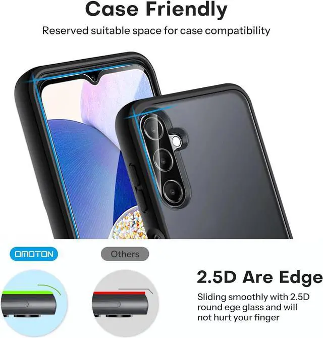 Alt view image 6 of 7 - OMOTON Screen Protector for Samsung Galaxy A14 5G, [3+2 Pack] for A14 screen protector & Camera Lens Protector, Case Friendly/Tempered Glass/Alignment Frame(6.6 Inch, 2023 Released)