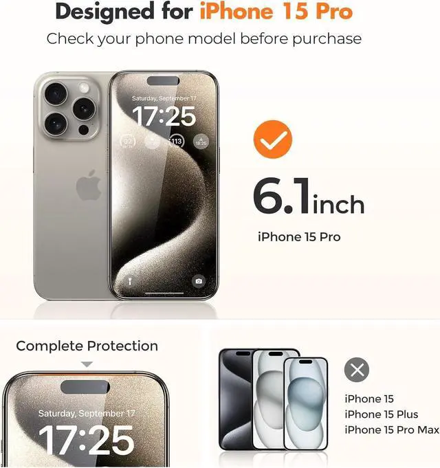 Alt view image 2 of 7 - UNBREAKcable Shatterproof Tempered Glass Screen Protector for iPhone 15 Pro [3-Pack] [Easy Installation Frame] [9H Hardness] [99.99% HD Clear][Bubble Free] for Apple 6.1