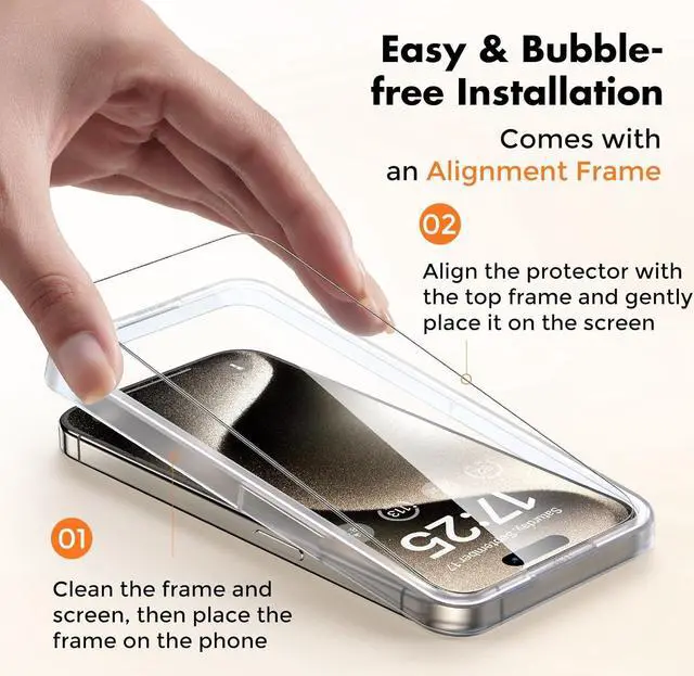 Alt view image 4 of 7 - UNBREAKcable Shatterproof Tempered Glass Screen Protector for iPhone 15 Pro [3-Pack] [Easy Installation Frame] [9H Hardness] [99.99% HD Clear][Bubble Free] for Apple 6.1