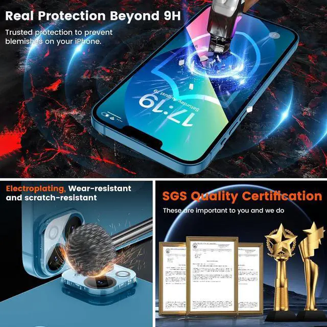 Alt view image 5 of 6 - 4 Pack Screen Protector for iPhone 13[6.1 inches] With 2 Pack Camera Lens Protector, [Drop Protection] 9H Hardness Scratch Resistant Tempered Glass Film, Easy to install - HD Clear