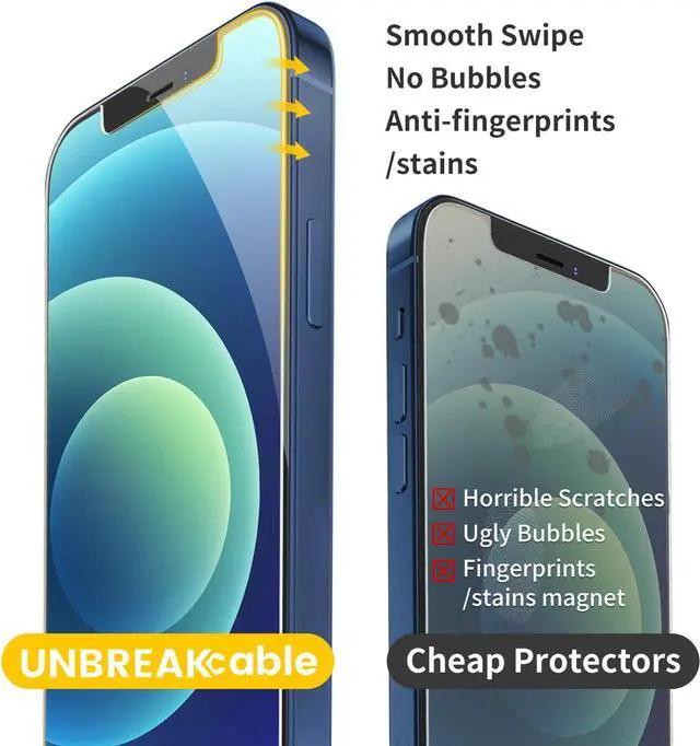 Alt view image 5 of 7 - UNBREAKcable 3-Pack Screen Protector for iPhone 12 / iPhone 12 Pro, Double Shatterproof Tempered Glass [Easy Installation] [9H Hardness] [99.99% HD Clear] [Case Friendly] for iPhone 6.1 inch