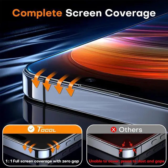 Alt view image 5 of 6 - TOCOL for iPhone 15 Screen Protector [Military Grade Shatterproof] HD Tempered Glass for iPhone 15 Full Coverage Screen Protector, Anti-Fingerprint, Easy Installation, 2 Packs