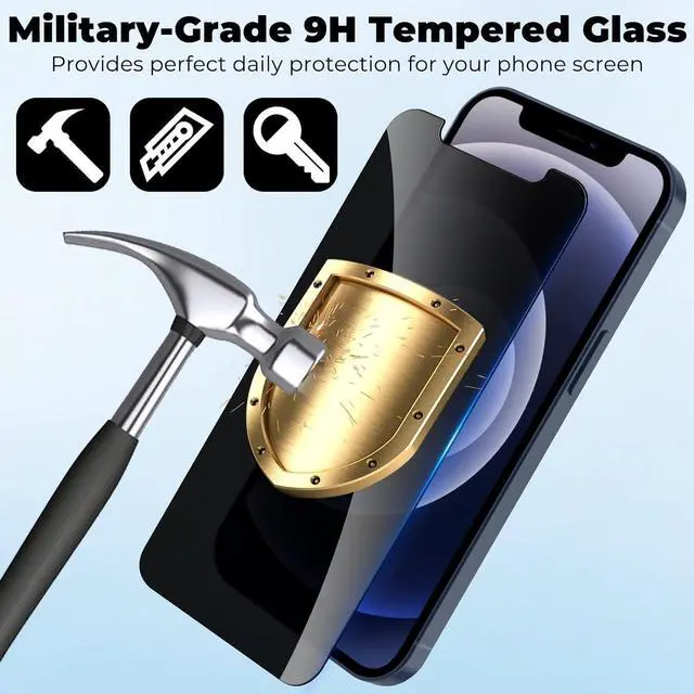 Alt view image 4 of 7 - [2 Pack] Privacy Screen Protector for iPhone 12/12 Pro 6.1 inch, Anti-Spy Screen Protector iPhone 12 / iPhone 12 Pro Tempered Glass Film Shatterproof Touch Sensitive Bubble Free