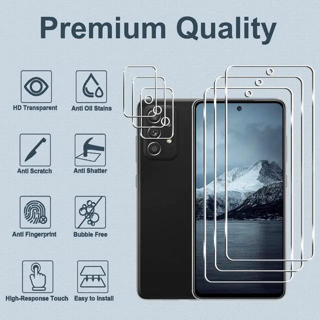 Alt view image 2 of 7 - [3+3 Pack] Galaxy A52 5G Screen Protector + Camera Lens Protector, 9H Tempered Glass Film, Scratch Resistan, Easy Installation, Bubble Free, HD Screen Protector for Samsung Galaxy A52 5G/4G/A52s 5G
