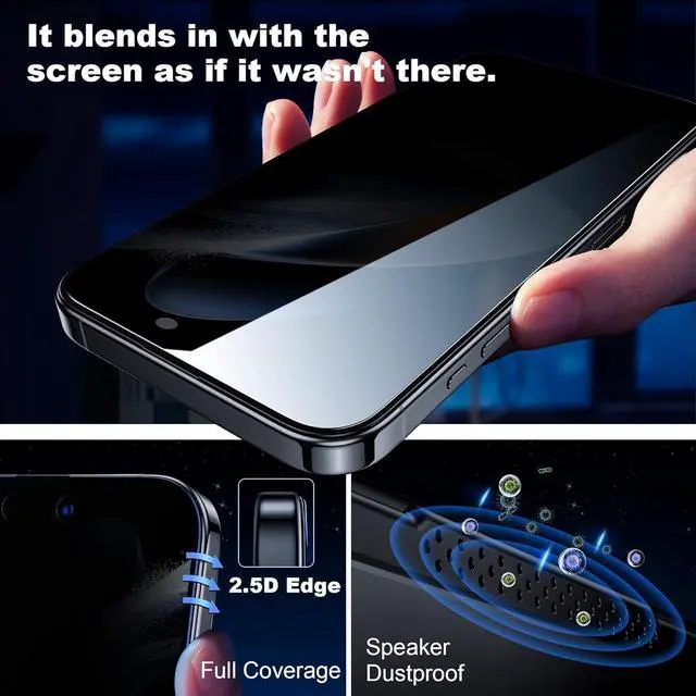 Alt view image 6 of 6 - Privacy Screen Protector for iPhone 14 Pro Max - [Auto-Dust Removal] Full Coverage Screen 2.5D Edge 28 Degree 10s HD Tempered Glass Film with Dust Clean Installing House 2022 5G 2 Pack