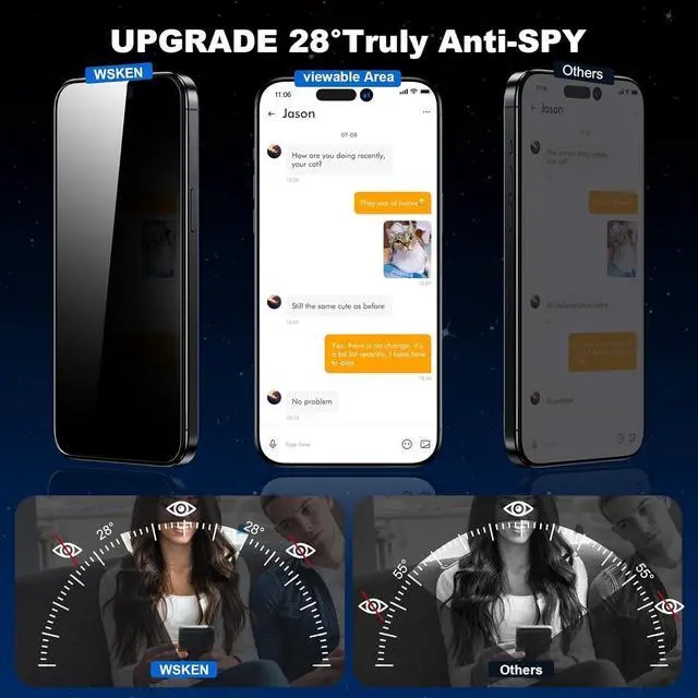 Alt view image 2 of 6 - Privacy Screen Protector for iPhone 14 Pro Max - [Auto-Dust Removal] Full Coverage Screen 2.5D Edge 28 Degree 10s HD Tempered Glass Film with Dust Clean Installing House 2022 5G 2 Pack