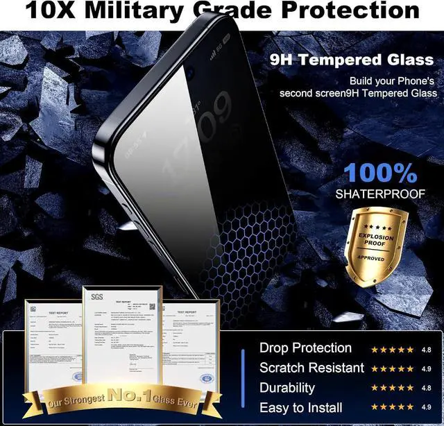 Alt view image 5 of 6 - Privacy Screen Protector for iPhone 14 Pro Max - [Auto-Dust Removal] Full Coverage Screen 2.5D Edge 28 Degree 10s HD Tempered Glass Film with Dust Clean Installing House 2022 5G 2 Pack