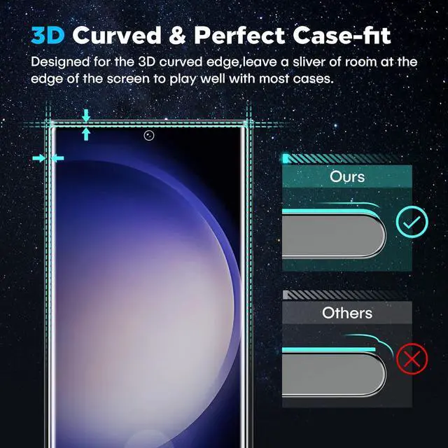 Alt view image 5 of 7 - 3D Curved Tempered Glass for  Galaxy S23 Ultra Screen Protector 9H Glass for S23 Ultra 5G Scratch Proof Easy Installation Frame Bubble Free Case Friendly [3 Pack]