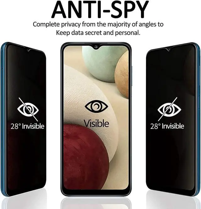Alt view image 3 of 6 - YWXTW Privacy Screen Protector for Samsung Galaxy A12/A13/A13 LTE/A32 5G/A03S/A02S, Upgraded Anti Spy Anti Peeping Tempered Glass Protector, 2-Pack (Black)