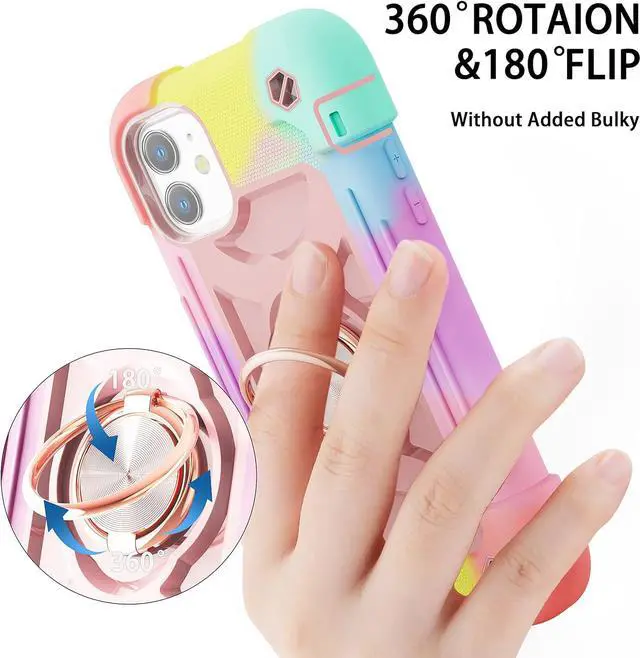 Alt view image 6 of 7 - for iPhone 11 Case 6.1 Inch with Ring Stand, with 2 Pack Glass Screen Protector Heavy-Duty Shockproof Rugged Military Grade Cover with Magnetic Car Mount for iPhone 11 (Rainbow Pink)