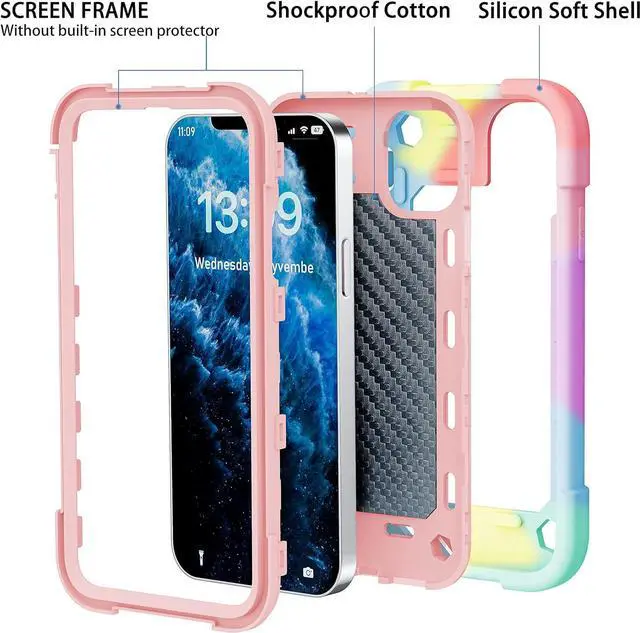 Alt view image 4 of 7 - for iPhone 11 Case 6.1 Inch with Ring Stand, with 2 Pack Glass Screen Protector Heavy-Duty Shockproof Rugged Military Grade Cover with Magnetic Car Mount for iPhone 11 (Rainbow Pink)