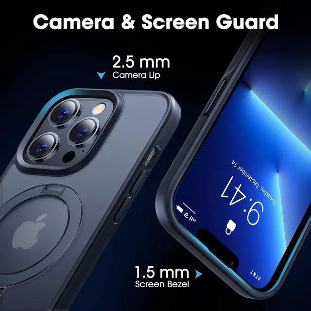 Alt view image 6 of 7 - CASEKOO Designed for iPhone 13 Pro Case with Magnetic Invisible Stand [Military Drop Protection] [Compatible with MagSafe] Shockproof Translucent Matte Slim Phone Cover 6.1", Black