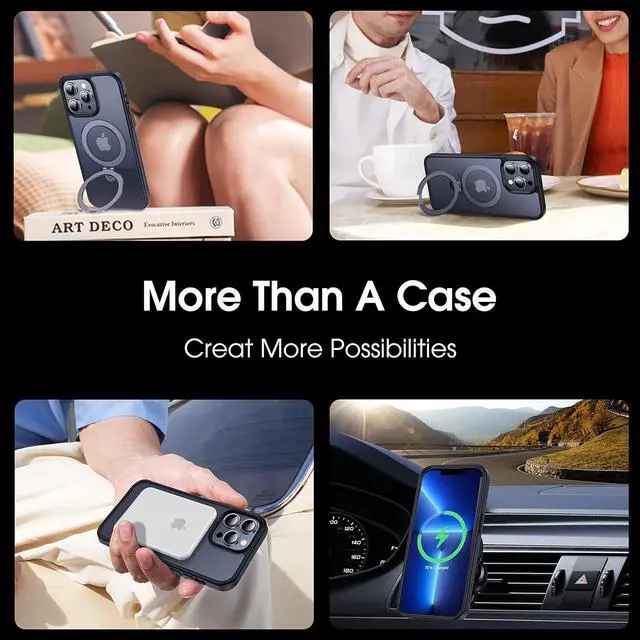 Alt view image 4 of 7 - CASEKOO Designed for iPhone 13 Pro Case with Magnetic Invisible Stand [Military Drop Protection] [Compatible with MagSafe] Shockproof Translucent Matte Slim Phone Cover 6.1", Black