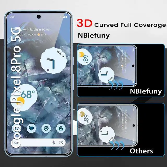 Alt view image 5 of 7 - 4 Pack for Google Pixel 8 Pro Screen Protector with 4 Pack Camera Lens Protector, 9H Tempered Glass Film Anti-Fingerprint Case Friendly Bubble Free