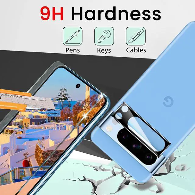 Alt view image 6 of 7 - 4 Pack for Google Pixel 8 Pro Screen Protector with 4 Pack Camera Lens Protector, 9H Tempered Glass Film Anti-Fingerprint Case Friendly Bubble Free