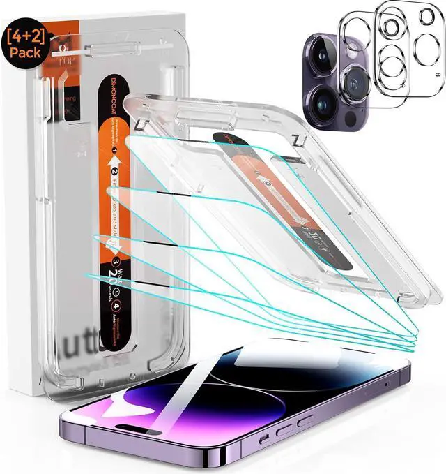Main image of DIMONCOAT 4 Packs [Auto Alignment Kit] Screen Protector for iPhone 14 Pro Max 6.7'' with 2 Packs Camera Protector [10X Military Protection] Tempered Glass HD Film, Case Friendly
