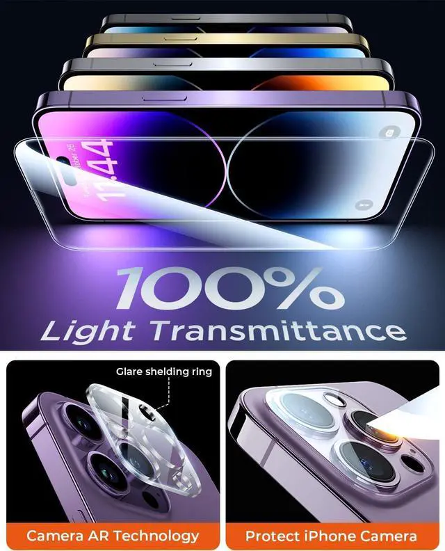 Alt view image 5 of 7 - DIMONCOAT 4 Packs [Auto Alignment Kit] Screen Protector for iPhone 14 Pro Max 6.7'' with 2 Packs Camera Protector [10X Military Protection] Tempered Glass HD Film, Case Friendly