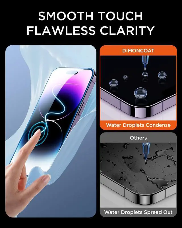 Alt view image 6 of 7 - DIMONCOAT 4 Packs [Auto Alignment Kit] Screen Protector for iPhone 14 Pro Max 6.7'' with 2 Packs Camera Protector [10X Military Protection] Tempered Glass HD Film, Case Friendly