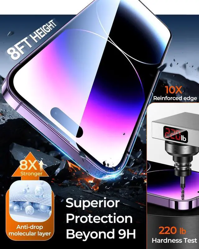 Alt view image 7 of 7 - DIMONCOAT 4 Packs [Auto Alignment Kit] Screen Protector for iPhone 14 Pro Max 6.7'' with 2 Packs Camera Protector [10X Military Protection] Tempered Glass HD Film, Case Friendly