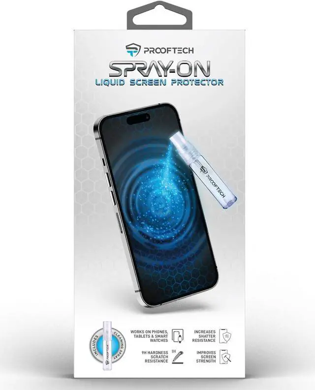 Main image of ProofTech SPRAY ON Liquid Glass Screen Protector for up to 10 Devices - Wipe On Scratch and Crack Resistant Nano Protection for All Phones Tablets Smart Watches Universal