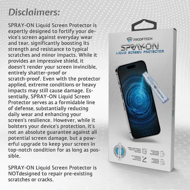 Alt view image 6 of 6 - ProofTech SPRAY ON Liquid Glass Screen Protector for up to 10 Devices - Wipe On Scratch and Crack Resistant Nano Protection for All Phones Tablets Smart Watches Universal