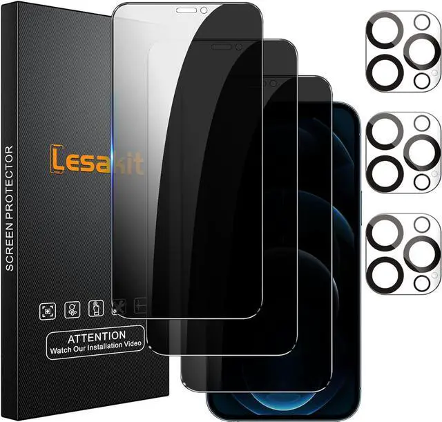 Main image of [3+3 Pack Privacy Screen Protector for iPhone 12 Pro Max 6.7-Inch with 3 Pack Camera Lens Protector, Anti Spy Tempered Glass Film 9H Hardness Bubble Free Case Friendly