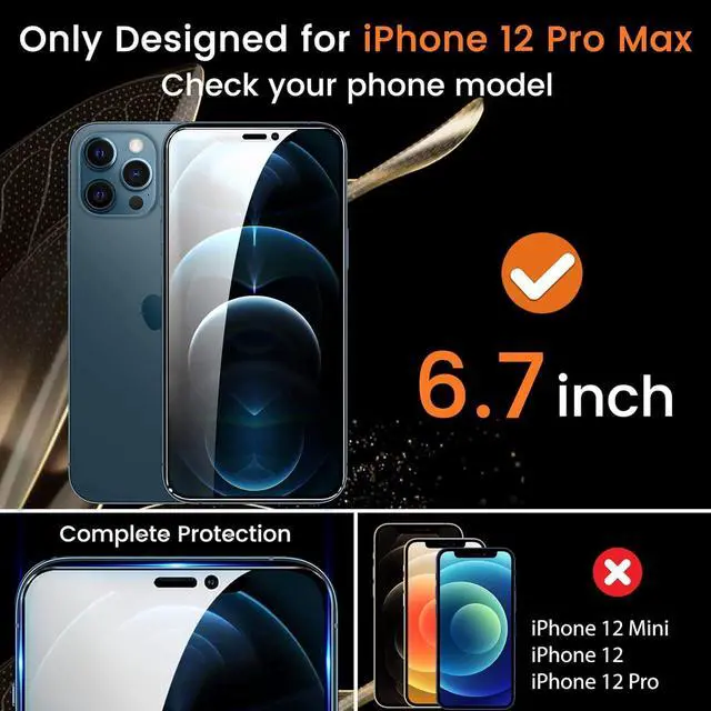 Alt view image 2 of 7 - [3+3 Pack Privacy Screen Protector for iPhone 12 Pro Max 6.7-Inch with 3 Pack Camera Lens Protector, Anti Spy Tempered Glass Film 9H Hardness Bubble Free Case Friendly