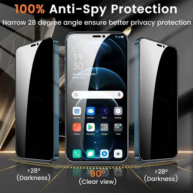 Alt view image 3 of 7 - [3+3 Pack Privacy Screen Protector for iPhone 12 Pro Max 6.7-Inch with 3 Pack Camera Lens Protector, Anti Spy Tempered Glass Film 9H Hardness Bubble Free Case Friendly