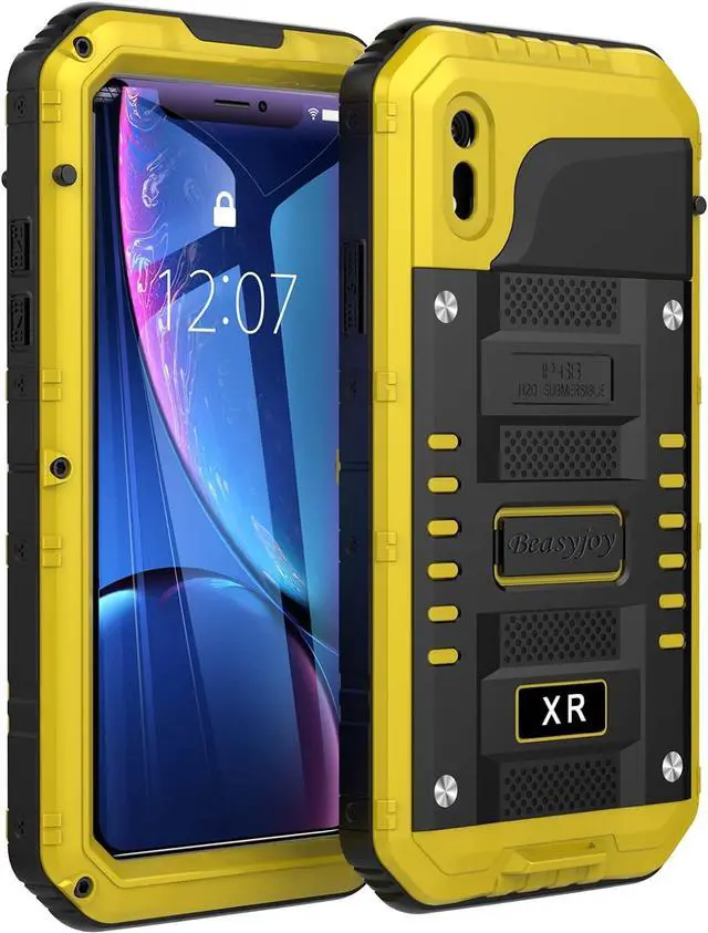 Main image of Beasyjoy iPhone XR Metal Case, Waterproof Heavy Duty Case with Built-in Screen Protector, Full Body Protective Shockproof Tough Rugged Military Grade Defender Outdoor Case(Yellow)
