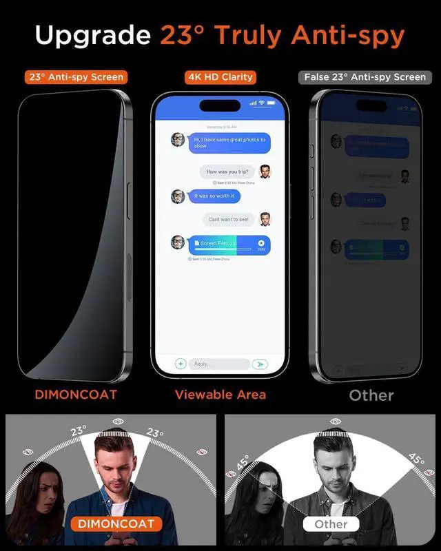 Alt view image 3 of 7 - 4-PACK Privacy Screen Protector Compatible with iPhone 15 Pro Max [Auto Alignment Kit] [10X Military Protection] 15 Pro Max 6.7 inch Tempered Glass Film [Case Friendly]