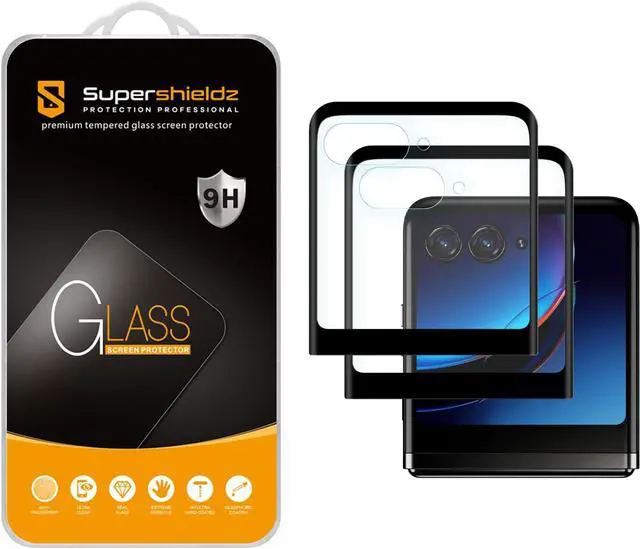 Main image of Supershieldz (2 Pack) Designed for Motorola Razr+ / Plus (2023) (Front Screen Only) Tempered Glass Screen Protector, 3D Curved Glass, Anti Scratch, Bubble Free (Black)