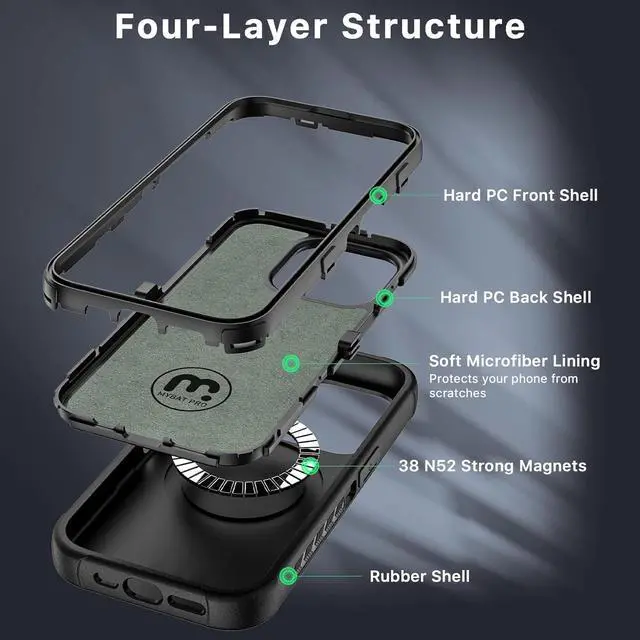 Alt view image 4 of 7 - MYBAT PRO Maverick Series iPhone 15 Pro Max Case with Belt Clip Holster,[Compatible with Magsafe] w/Screen Protector,Anti-Drop,Shockproof,with 360°Rotating Kickstand,Heavy Duty Protection Black