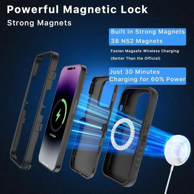 Alt view image 3 of 7 - MYBAT PRO Maverick Series iPhone 15 Pro Max Case with Belt Clip Holster,[Compatible with Magsafe] w/Screen Protector,Anti-Drop,Shockproof,with 360°Rotating Kickstand,Heavy Duty Protection Black