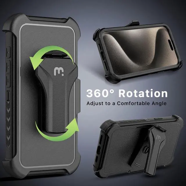 Alt view image 6 of 7 - MYBAT PRO Maverick Series iPhone 15 Pro Max Case with Belt Clip Holster,[Compatible with Magsafe] w/Screen Protector,Anti-Drop,Shockproof,with 360°Rotating Kickstand,Heavy Duty Protection Black