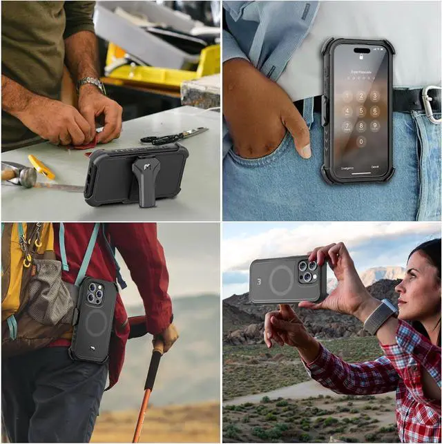 Alt view image 7 of 7 - MYBAT PRO Maverick Series iPhone 15 Pro Max Case with Belt Clip Holster,[Compatible with Magsafe] w/Screen Protector,Anti-Drop,Shockproof,with 360°Rotating Kickstand,Heavy Duty Protection Black