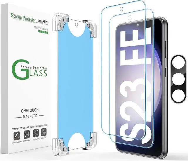 Main image of amFiIm Magnetic Auto-alignment OneTouch Tempered Glass Screen Protector + Camera Lens Protector for Samsung Galaxy S23 FE 6.4", Full Coverage Fingerprint ID Compatible Easy Installation(Reusable)