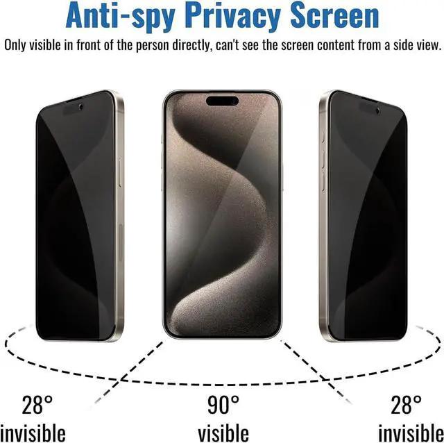 Alt view image 2 of 7 - 4 Pack Privacy Screen Protector for iPhone 15 Pro Max[6.7 inch], Sensor Protection, Dynamic Island Compatible, 9H Anti Spy Private Tempered Glass Film, Anti-Scratch, Case Friendly, Easy
