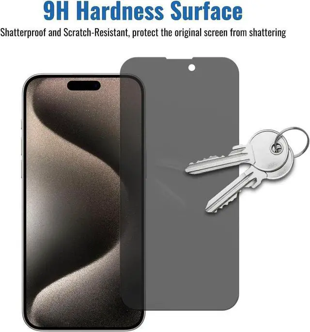 Alt view image 4 of 7 - 4 Pack Privacy Screen Protector for iPhone 15 Pro Max[6.7 inch], Sensor Protection, Dynamic Island Compatible, 9H Anti Spy Private Tempered Glass Film, Anti-Scratch, Case Friendly, Easy