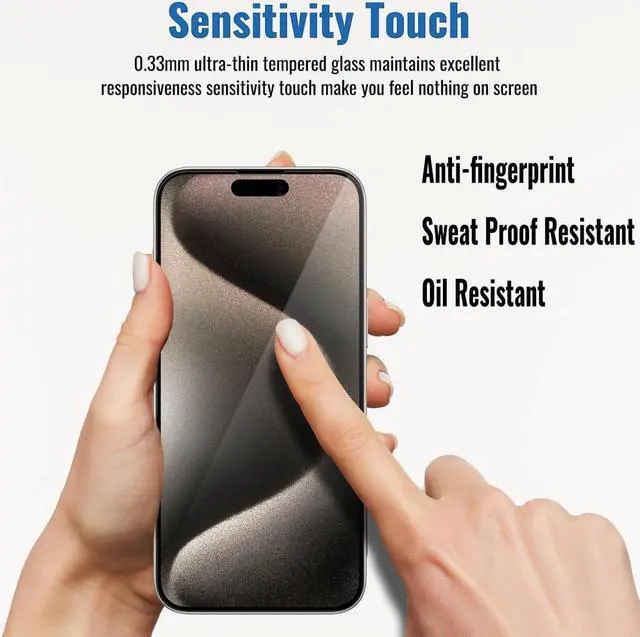 Alt view image 5 of 7 - 4 Pack Privacy Screen Protector for iPhone 15 Pro Max[6.7 inch], Sensor Protection, Dynamic Island Compatible, 9H Anti Spy Private Tempered Glass Film, Anti-Scratch, Case Friendly, Easy
