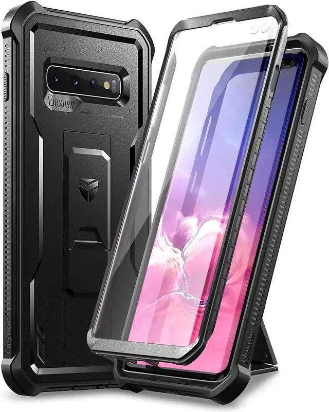 Main image of Dexnor for Samsung Galaxy S10+ Plus Case, [Built in Screen Protector and Kickstand] Heavy Duty Military Grade Protection Shockproof Protective Cover for Samsung Galaxy S10 Plus Black