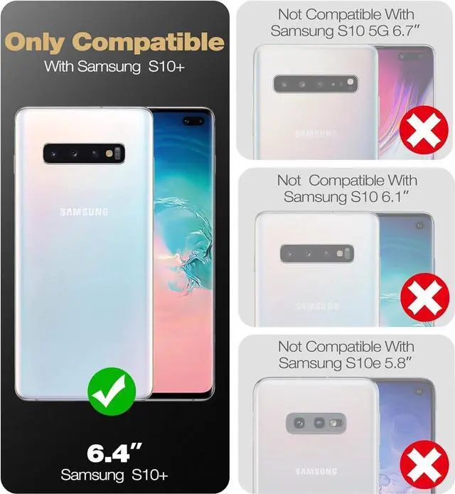Alt view image 2 of 7 - Dexnor for Samsung Galaxy S10+ Plus Case, [Built in Screen Protector and Kickstand] Heavy Duty Military Grade Protection Shockproof Protective Cover for Samsung Galaxy S10 Plus Black