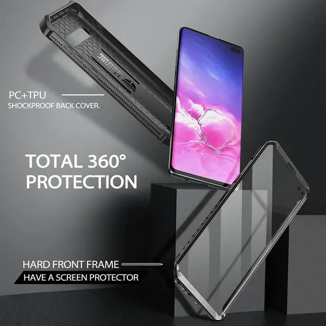 Alt view image 4 of 7 - Dexnor for Samsung Galaxy S10+ Plus Case, [Built in Screen Protector and Kickstand] Heavy Duty Military Grade Protection Shockproof Protective Cover for Samsung Galaxy S10 Plus Black