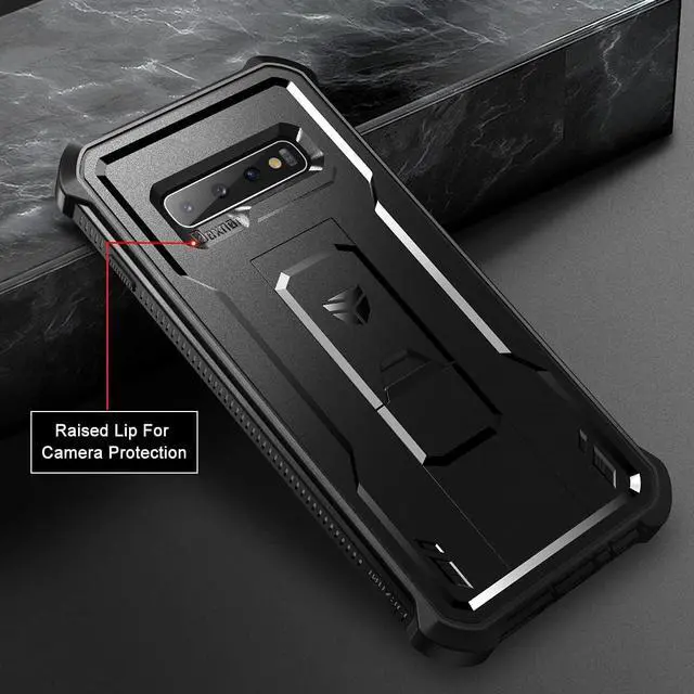 Alt view image 6 of 7 - Dexnor for Samsung Galaxy S10+ Plus Case, [Built in Screen Protector and Kickstand] Heavy Duty Military Grade Protection Shockproof Protective Cover for Samsung Galaxy S10 Plus Black