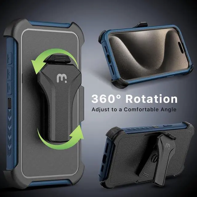 Alt view image 6 of 7 - MYBAT PRO Maverick Series iPhone 15 Pro Max Case with Belt Clip Holster,with Screen Protector,Anti-Drop,Shockproof,with 360°Rotating Kickstand,Heavy Duty Protection Blue