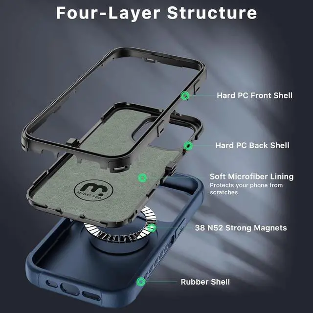 Alt view image 4 of 7 - MYBAT PRO Maverick Series iPhone 15 Pro Max Case with Belt Clip Holster,with Screen Protector,Anti-Drop,Shockproof,with 360°Rotating Kickstand,Heavy Duty Protection Blue