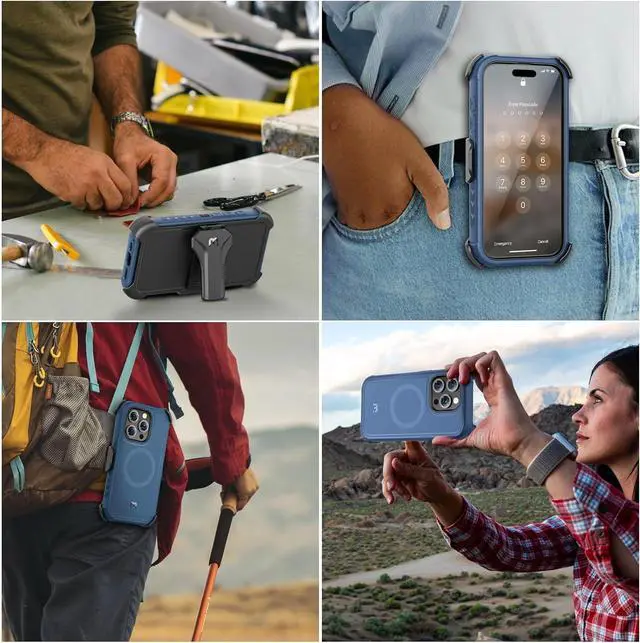 Alt view image 7 of 7 - MYBAT PRO Maverick Series iPhone 15 Pro Max Case with Belt Clip Holster,with Screen Protector,Anti-Drop,Shockproof,with 360°Rotating Kickstand,Heavy Duty Protection Blue