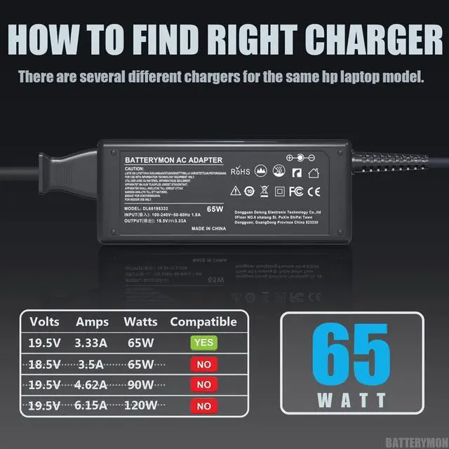 Alt view image 2 of 6 - 19.5V 3.33A 65W AC Adapter Compatible with HP Pavilion Touchsmart 14-b109wm 14-b120dx 14-173cl 15-b129wm 15-b142dx 15-b143cl 15-b152nr 14-b 15-b Sleekbook 693715-001 677770-001 613149-001 Laptop