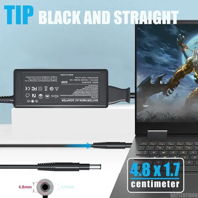 Alt view image 4 of 6 - 19.5V 3.33A 65W AC Adapter Compatible with HP Pavilion Touchsmart 14-b109wm 14-b120dx 14-173cl 15-b129wm 15-b142dx 15-b143cl 15-b152nr 14-b 15-b Sleekbook 693715-001 677770-001 613149-001 Laptop